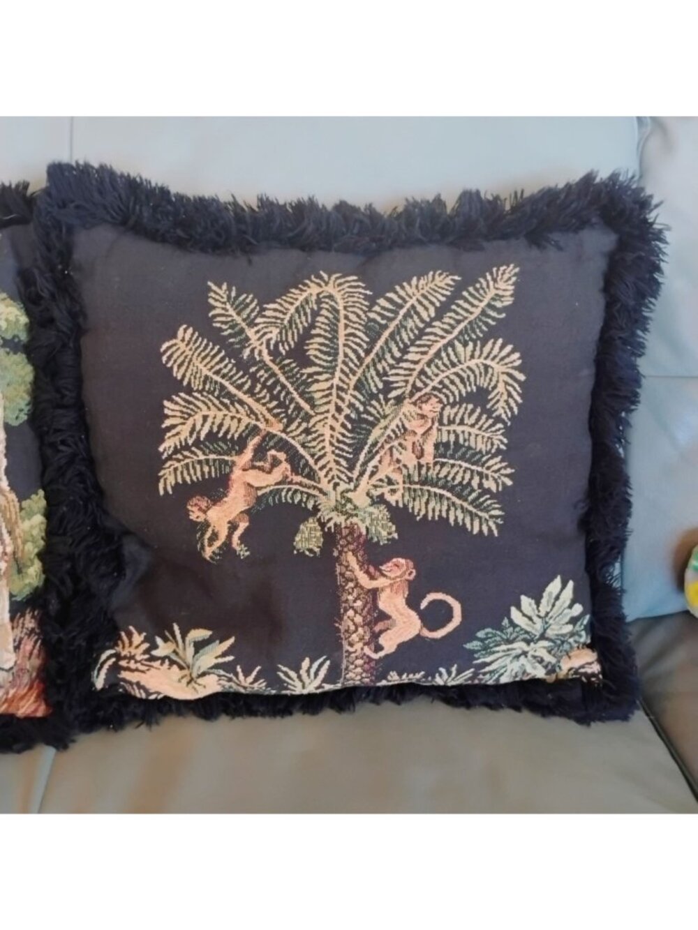 Safari Animal Accent Pillows Giraffe Monkey Black Tapestry 16" Ashford Court - Picture 4 of 9